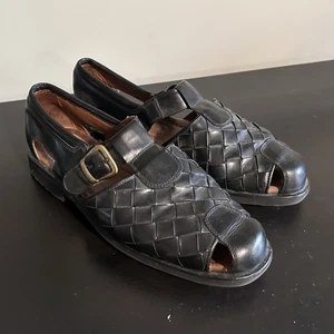 Allen Edmonds Mens 9.5 Quilted Black Leather Tivoli Vibram Sandals Shoe Buckle - Picture 1 of 9