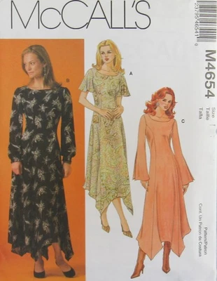 McCalls 4654 Womens 10-16 Fit Flare Handkerchief Hem Princess Dress Boho Pattern - Image 1 of 2