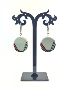 Sobral Retroz Kona Gray Circle Bead Art Deco Stripes Artist Made Earrings - Picture 1 of 5