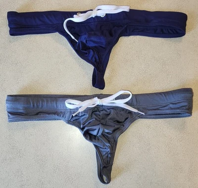Retro Nylon Men's Swim THONG x2 w/ Contoured Pouch. Size X-Large 36"-38" - Image 1 of 3