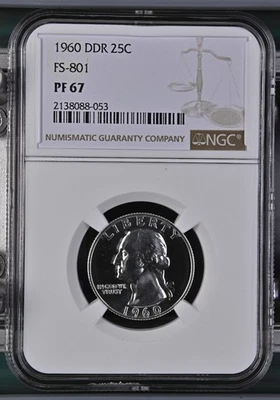 1960 Washington Quarter DDR FS 801 NGC PF67 Brilliant White PR67 RARE - Image 1 of 2