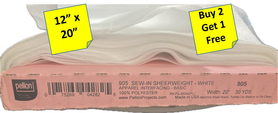 1/3 yard Sheerweight white Sew-In Pellon 905 interfacing 12" X 20" - Image 1 of 1