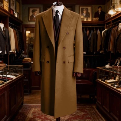 Men Coats Wool Blend Long Jackets Outside Wear Overcoats Knee Length Custom - Image 1 of 4