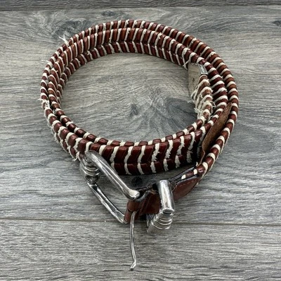 Cinto de couro masculino Tommy Bahama tamanho 40 marrom tecido trançado fivela de prata faroeste - Imagem 1 de 4