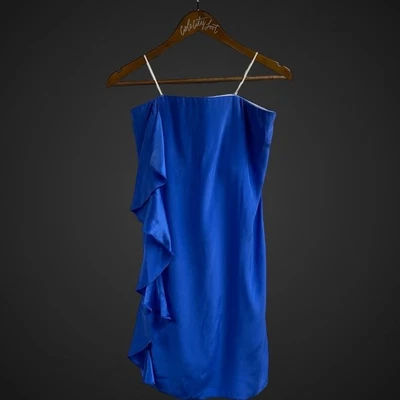 Mini Vestido Alice & Trixie Azul 100% Seda Sin Tirantes Volantes Funda Foto 1 de 4