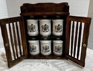 Vintage 6 Apothekergläser mit Deckel Holz hängende oder freistehende Truhe 8,5”x 11” - Bild 1 von 20