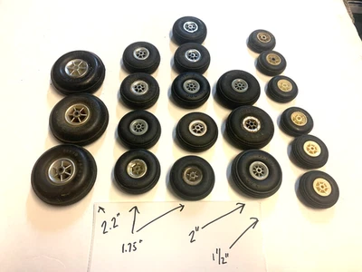 Lot Of 21 Rubber  Wheels R/c Model Airplanes 1.5" 2"  1.75" 2.2" MIP Dubro + KBK - Image 1 of 4
