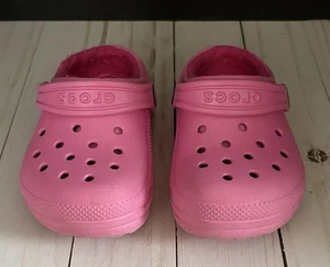 Toddler Size 7 Pink Fur Lined Crocs Excellent Condition - Picture 1 of 6