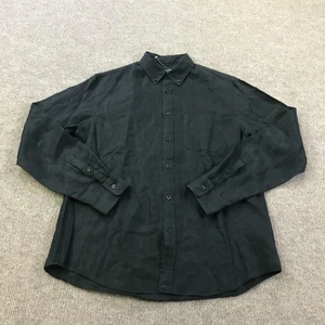Club Monaco Shirt Mens Medium Black Pure Linen Slim Fit Long Sleeve Button Up - Picture 1 of 13