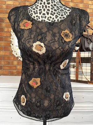 Moulinette Soeurs Anthropologie Laced Embroidered Blouse (2) Floral Black - Image 1 of 4