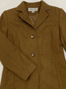 VTG 90s Larry Levine Petite Suits Rust Brown Green Wool Herringbone Blazer 8P - Picture 1 of 11