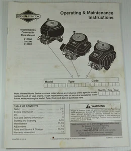 Briggs & Stratton Operating Maintenance Instructions Models 210000 280000 31000 - Picture 1 of 3