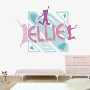 Jumping Happy Girls Custom Name Wall Decal Vinyl Sticker Wall Art Room Decor - Picture 1 of 5