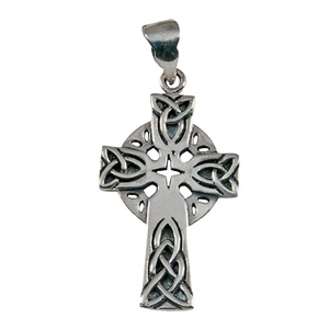 keltisches Druiden Kreuz Anhänger 925 Silber Kelten Kreuz HOCHKREUZ + Lederband - Bild 1 von 6