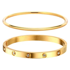Vnox Classic Fashion Women Girls Cuff Bracelet 14K Gold Friendship Love Bangle - Picture 1 of 19