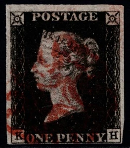 1840 1d Black Pl 8 KH 4m Bright Red Maltese Cross Good Margins FU Cat. £525.00 - Picture 1 of 1