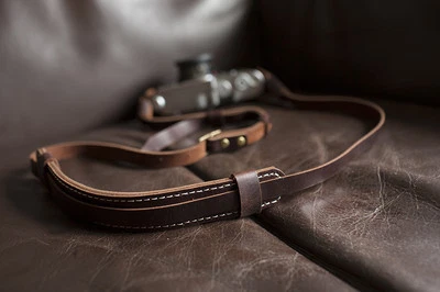 Genuine Real Leather Camera Shoulder Neck Strap for EVIL Film Camera Dark Brown - Image 1 of 4