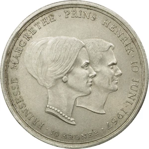 Danish Coin 10 Kroner | Frederik IX Wedding | Queen Margrethe | Denmark | 1967 - Picture 1 of 6