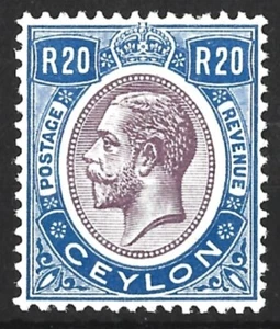 CEYLON KGV 1927-29 20R VIOLA OPACO-BLU COME NUOVO - Foto 1 di 2