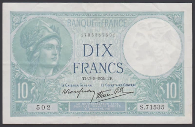 France  10 Francs  07-09-1939  VF  P. 84,  Banknote, Circulated - Image 1 of 2