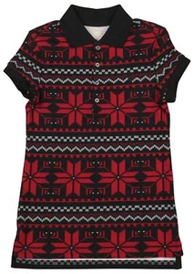 Polo Ralph Lauren Girls (7-16) Christmas Snowflake Pattern Mesh Dress Red Black - Picture 1 of 3
