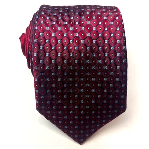 Perry Ellis Portfolio Mens Narrow Silk Tie Geometric Jacquard Burgundy Necktie - Picture 1 of 13