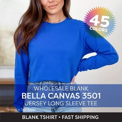 Camiseta de manga larga de lona Bella en blanco 3501 al por mayor camisa de manga larga de algodón Foto 1 de 4