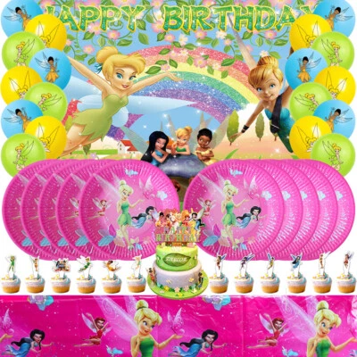 Tinkerbell Party Supplies Party Decoration Set Plates Balloons Banner Tablecloth - Image 1 of 4
