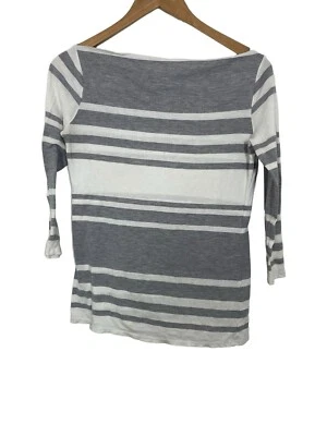 Standard James Perse Women Blouse 3 Boat Neck Stripe White Gray 3/4 Sleeve Top - Image 1 of 4