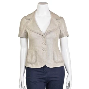 Escada Natural/Warm Silver Shimmer Fitted Linen Short Sleeve Jacket/Blazer sz 8 - Picture 1 of 9