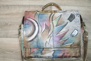 Wearable Art Vintage Hand Painted Genuine Leather Purse ~ Made in India - Picture 1 of 12