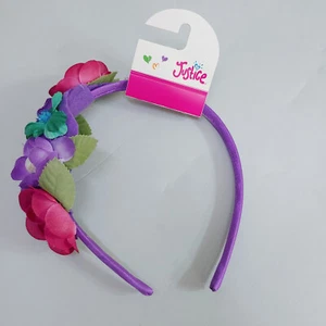 Justice Purple With Flowers, Rhinestones, And Pearls Size NS Headband - Picture 1 of 7