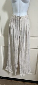 BANANA REPUBLIC NEW! Beige Striped Linen High Rise Pleated Wide Leg Trousers 10 - Picture 1 of 10