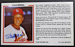 Stan Musial (d.2013) St Louis Cardinals HOF Autograph Signed STAN THE MAN Stats - Picture 1 of 4