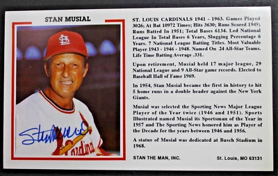 Stan Musial (d.2013) St Louis Cardinals HOF Autograph Signed STAN THE MAN Stats - Image 1 of 4