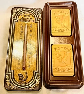 1979 FARMER’S ALMANAC THERMOMETER w/ SOAP’S Tin Cover w/ Rooster 9" VINTAGE NOS - Picture 1 of 3