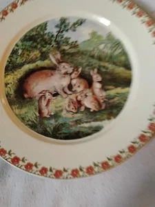 Vtg Sarraguemines Transfer Rabbit Plates Germany 8.75" - Bild 1 von 6