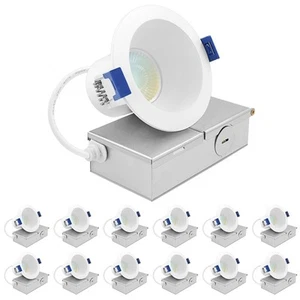 Luxrite 3" LED Recessed Light J-Box 8W 5CCT 840LM Dimmable Wet Rated ETL 12 Pack - Picture 1 of 7