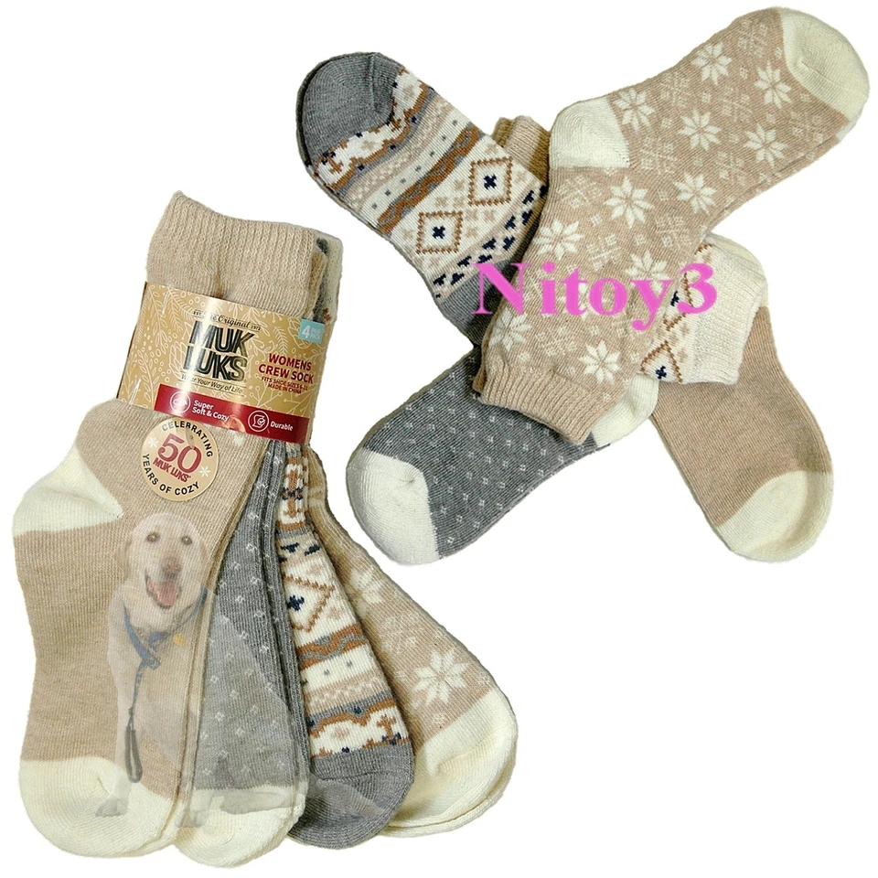 Muk Luks Original Holiday Light Thermal Crew Socks-4/Pk Women One Size: 6-11 - Image 1 of 1