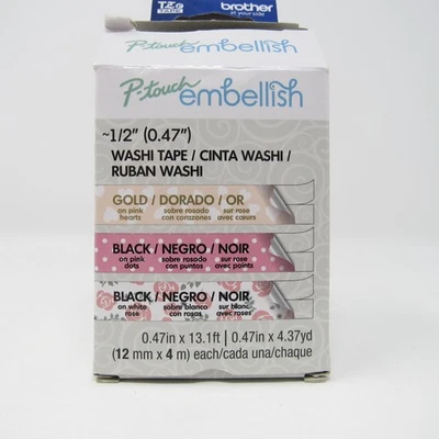 Brother P-Touch Embelish Washi Tape Paquete de 3 Rosa Caja Abierta Paquetes Sellados Foto 1 de 4
