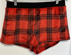 NWT Pink by Victoria's Secret Red & Black Plaid Fleece Pajama Lounge Shorts - L - Picture 1 of 5