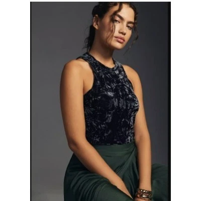 Anthropologie Pilcro Velveteen Racerback Tank Top  Black Size XL EUC - Image 1 of 4