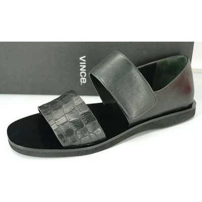 Sandalias Vince de cuero de cocodrilo negro Salina planas anchas con tiras talla 6 nuevas en caja $275 para mujer Foto 1 de 4