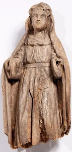 Antique 17 /18th Spanish Carver Wood Madonna Virgin Mary Figure 15” Sculpture - Picture 1 of 4