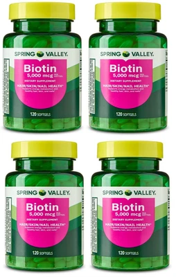 Biotin 5000mcg 4X120=480 Softgels Made SKIN/HAIR/NAIL 8 Month Supply Expir 2027 - Image 1 of 4