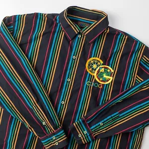 Vintage COOGI Shirt Men's Button Embroidered Rainbow Multicolor Stripe Black 3XL - Picture 1 of 11