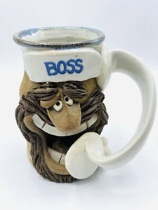 Vintage Mark Hines 3D Art Pottery Ugly Face “Boss” Mug - Picture 1 of 8