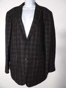 Kenneth Cole Reaction Mens Blazer Large 42 Wool Plaid Black Tweed Sport Coat - Picture 1 of 13