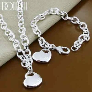 DOTEFFIL 925 Sterling Silver Solid Heart Necklace Bracelet Women Party Jewelry - Picture 1 of 6
