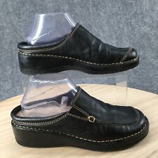 Cherokee Shoes Womens 9 Wedge Mules  Black Leather Round Toe Casual Comfort